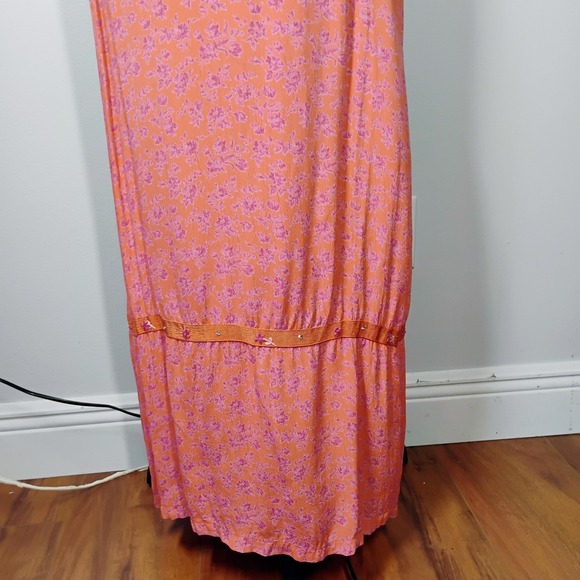 Vintage April Cornell Floral Maxi Dress Pink Cottage Waist Tie Rayon Folk‎ - Picture 3 of 11